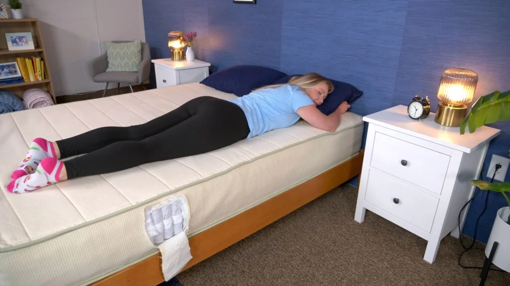 Stomach sleeping on the Plank Firm Natural.