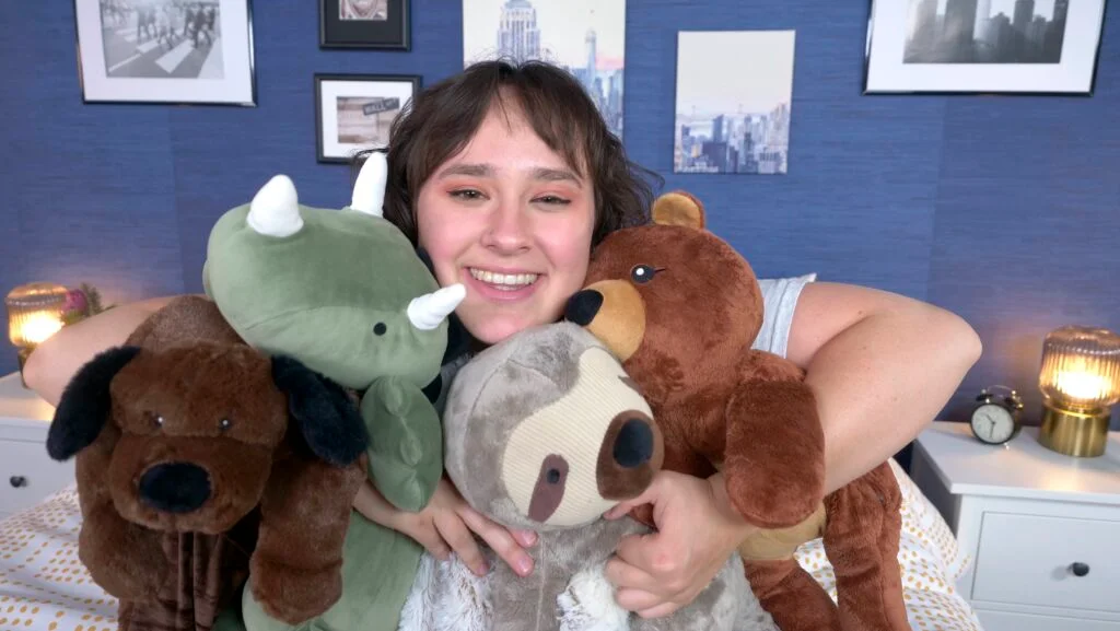 amelia with weighted stuffed animals