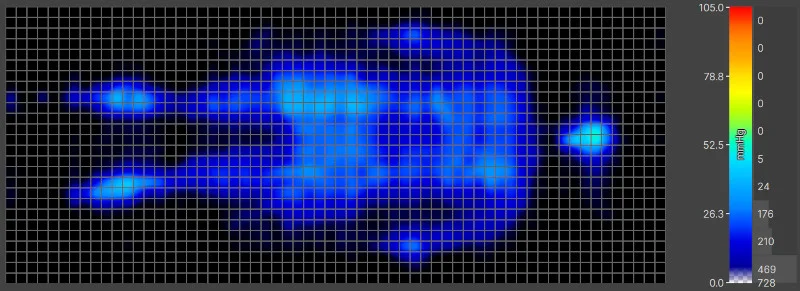 Pressure map of our average-weight tester back-sleeping on a Titan Plus Luxe