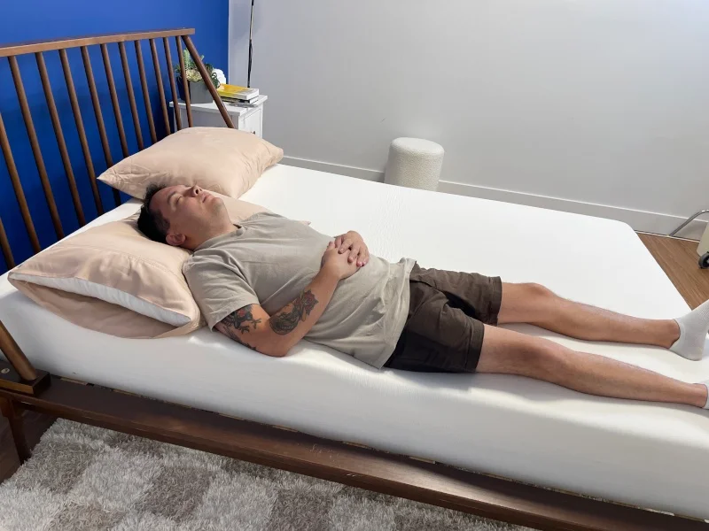 Our tester assesses full-body edge support on the PolySleep Sierra Mattress