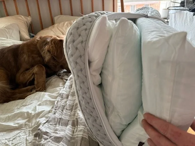 Looking at the layers of an adjustable Luxome-LAYR pillow.