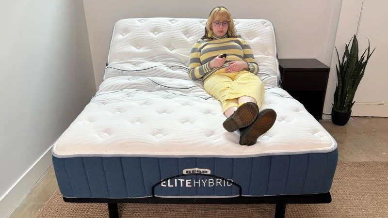 Testing the Bear Elite Hybrid Mattress on an adjustable bed.