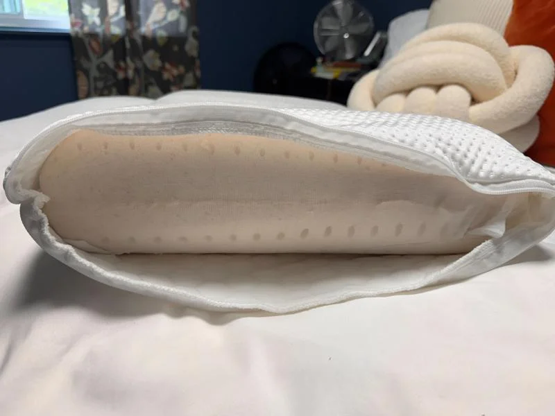 Looking inside the cover of a Helix GlacioTex Cooling Memory Foam Pillow