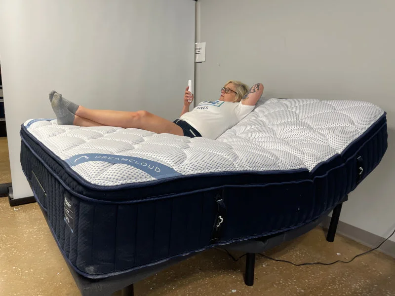 Our sleep expert Sosha Lewis tried the DreamCloud Premier in a variety of positions to learn that it's highly compatible with platform beds.
