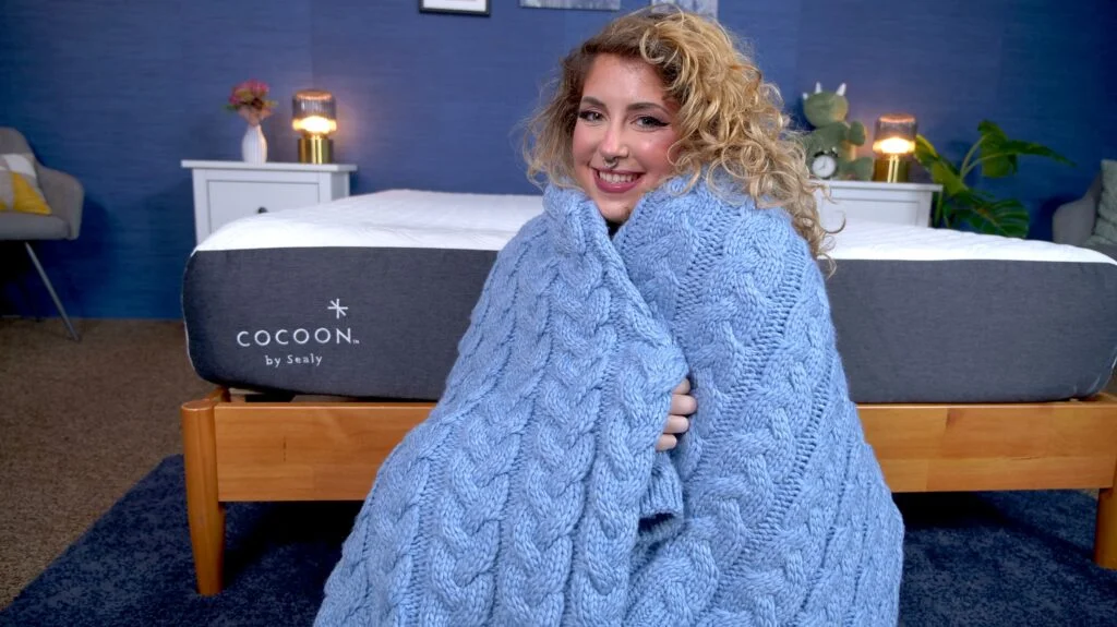 Nichole testing the Cocoon Chill Mattress