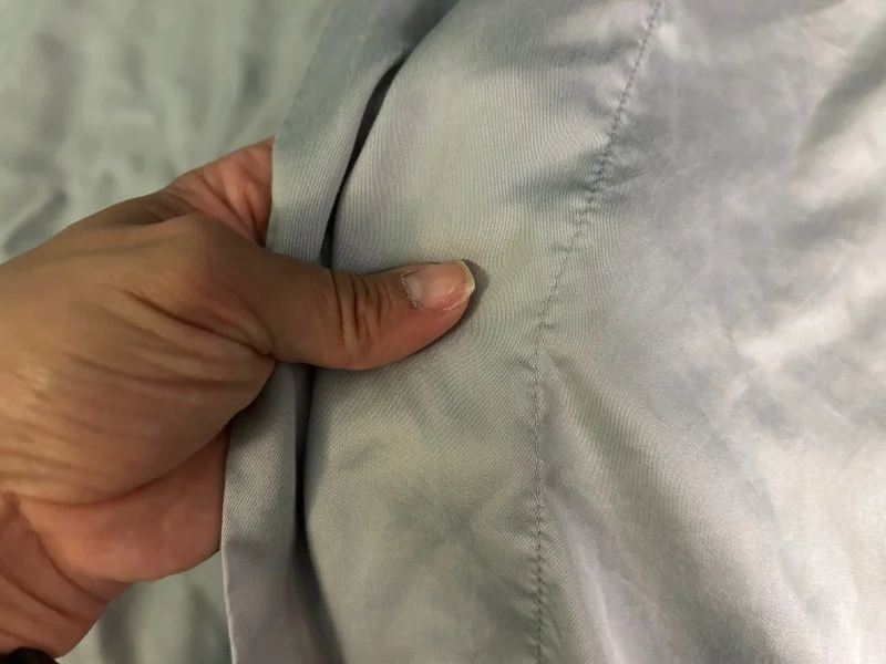 A close look at the stitching on a Nest Bedding Kids Tencel Sheet