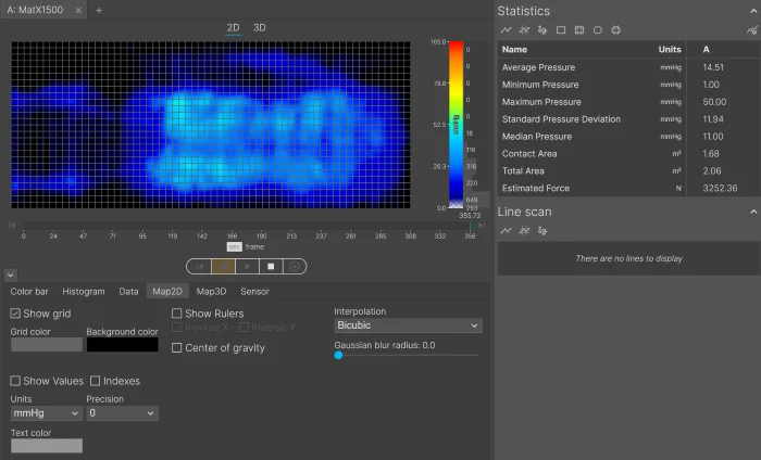 A pressure map graphic of a heavier back-sleeping on the Nolah Natural. The graphic is completely blue, indicating no pressure buildup.