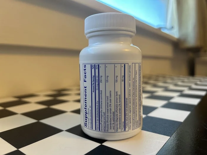 The Supplement Facts label for a bottle of Pure Encapsulations Cortisol Calm