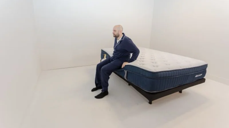 testing edge support on the silk and snow hybrid mattress