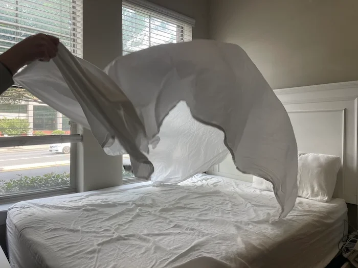 Riley whips a Sijo Airy Weight Tencel Sheet.