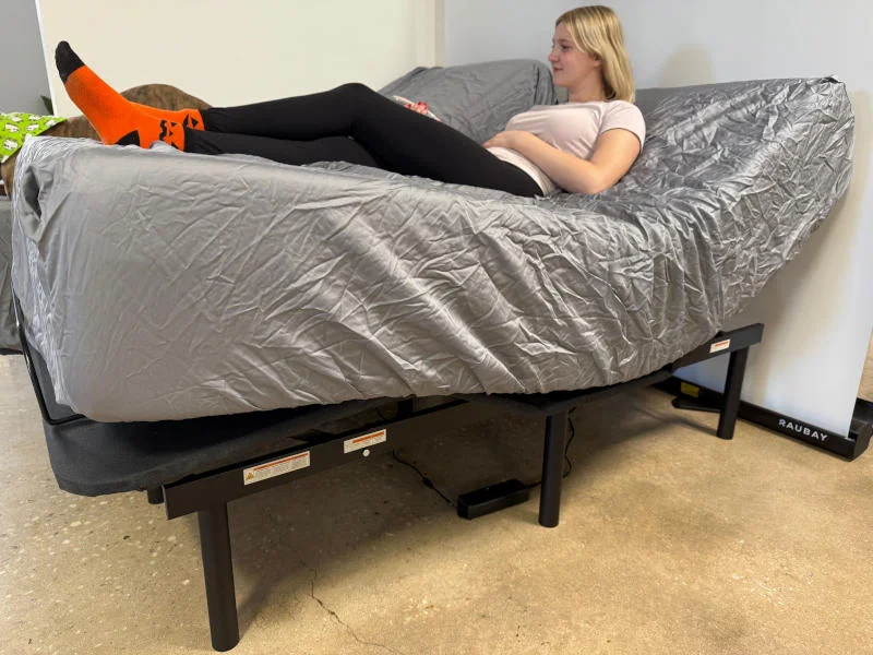 Our tester on the DreamCloud Adjustable Bed Frame