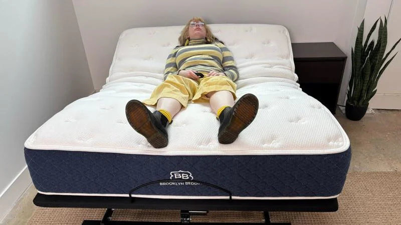 Testing the Brooklyn Bedding Signature Hybrid on an adjustable bed.