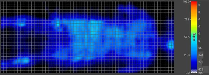Back-sleeping pressure map of our heavy tester on the WinkBed EcoCloud Hybrid Mattress