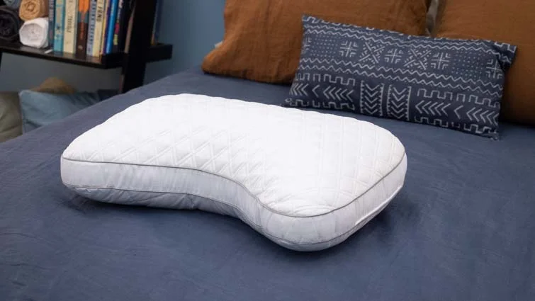 The Bear Contour pillow on a bed