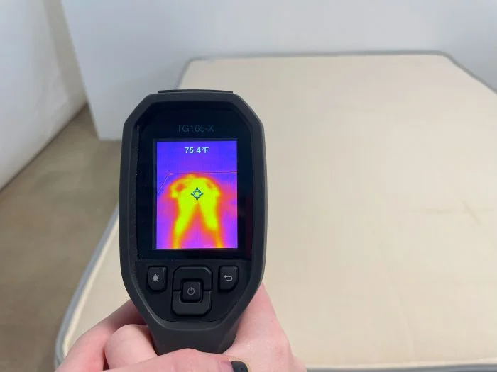 Temp Gun reading after laying on the Nolah Natural mattress