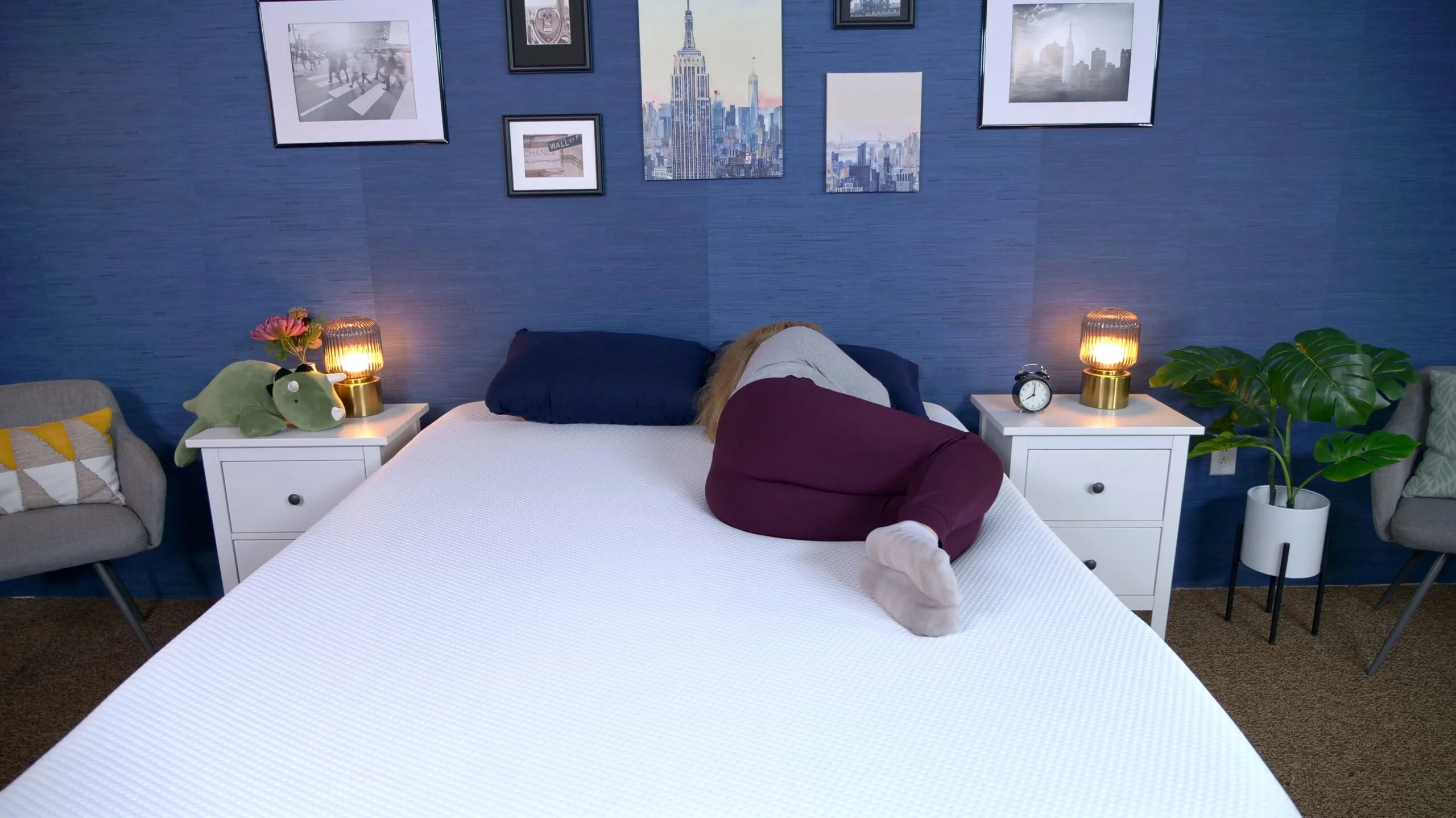 Nichole side sleeping on the Emma Hybrid Cooling Elite mattress