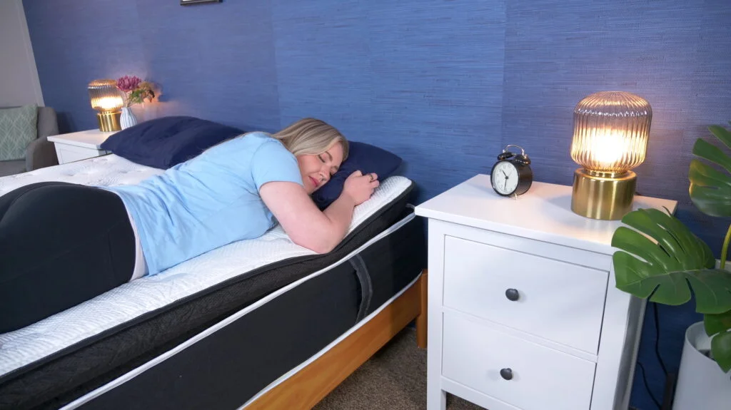 Stomach sleeping on the Hush Arctic Luxe Hybrid.