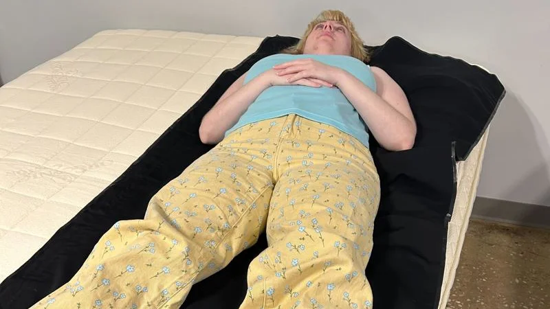 Our tester back sleeping on the PlushBeds Botanical Bliss Mattress