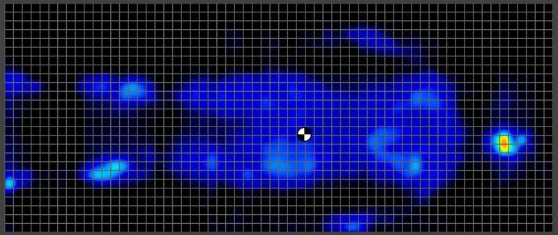 Pressure map of a lightweight back sleeper on the DreadCloud Ultra Hybrid.