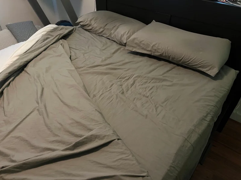 Parachute Home Percale Sheet Set on a bed