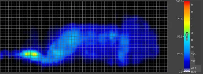Side-sleeping pressure map of our average-weight tester on the WinkBed EcoCloud Hybrid Mattress