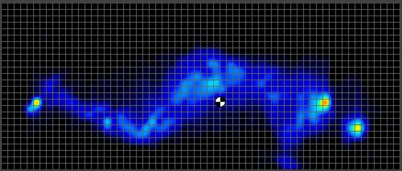 Pressure map of a lightweight side sleeper on the DreadCloud Ultra Hybrid.