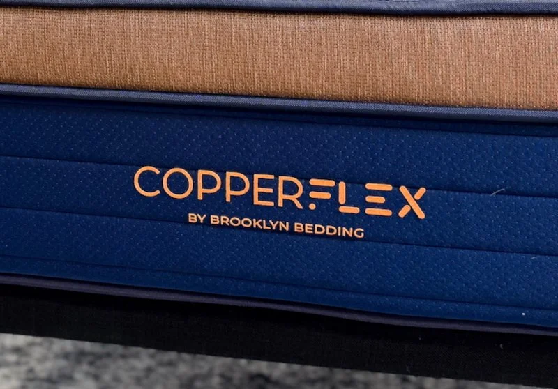A close look at the logo on a Brooklyn Bedding CopperFlex Mattress