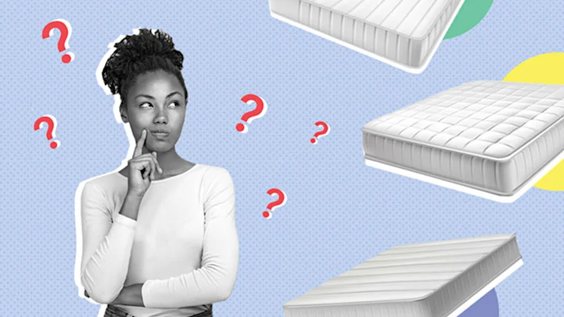 Illustration of a woman trying to decide how to choose a mattress