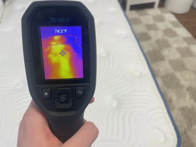 Taking thermal readings from the DLX Premier Hybrid mattress.