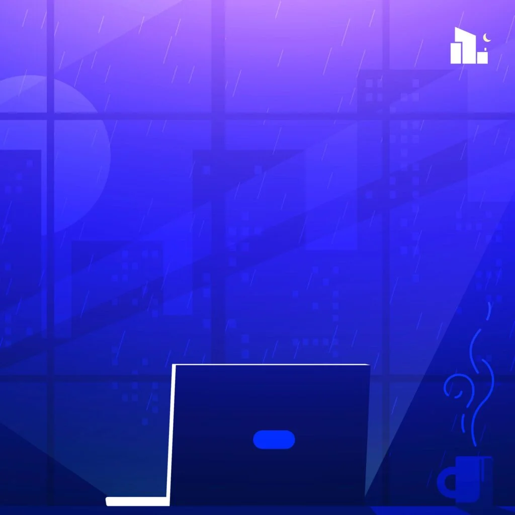 Illustration of empty desk at night