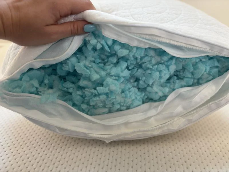 Taking a close look at the memory foam filling inside of Lagoon's The Otter pillow