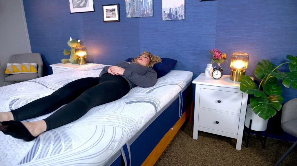 Nichole back sleeping on the Novaform ComfortGrande Advanced Gel Memory Foam Mattress