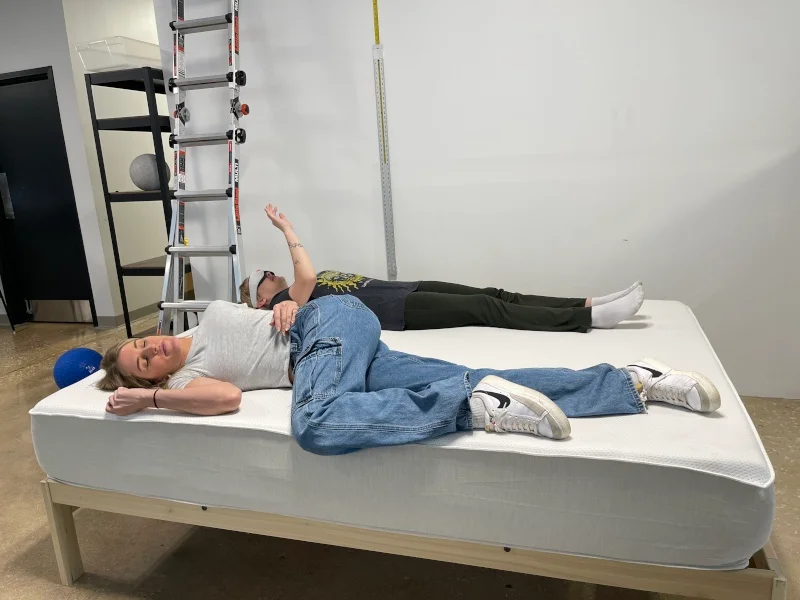 Our testers perform a partner test on the Boring AF Mattress