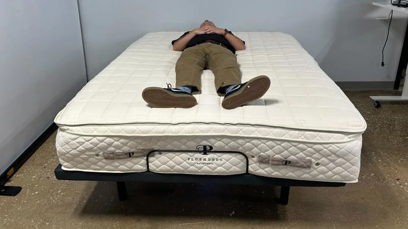 Our tester back sleeping on the PlushBeds Botanical Bliss Mattress