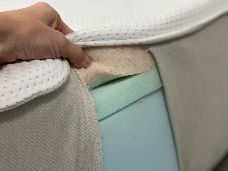 A cutaway showing the construction of a Boring AF Mattress
